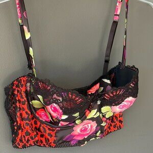 Victoria’s Secret Lace Rose Leopard Satin Bustier Bra 36C